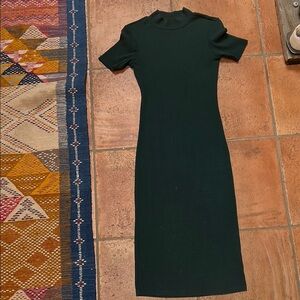 Zara Green Sheath Midi Dress Crew Neck Short Sleeve